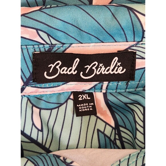 Bad Birdie Polo Shirt Men's 2XL Teal Golf Floral Hawaiian Performance Stretch - Picture 4 of 8